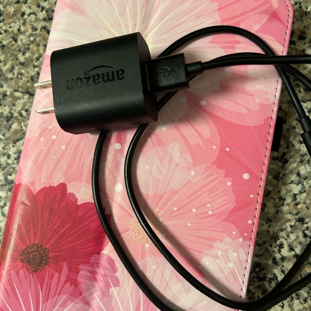 Amazon Fire Tablet w/ Charger and Pink Floral Case